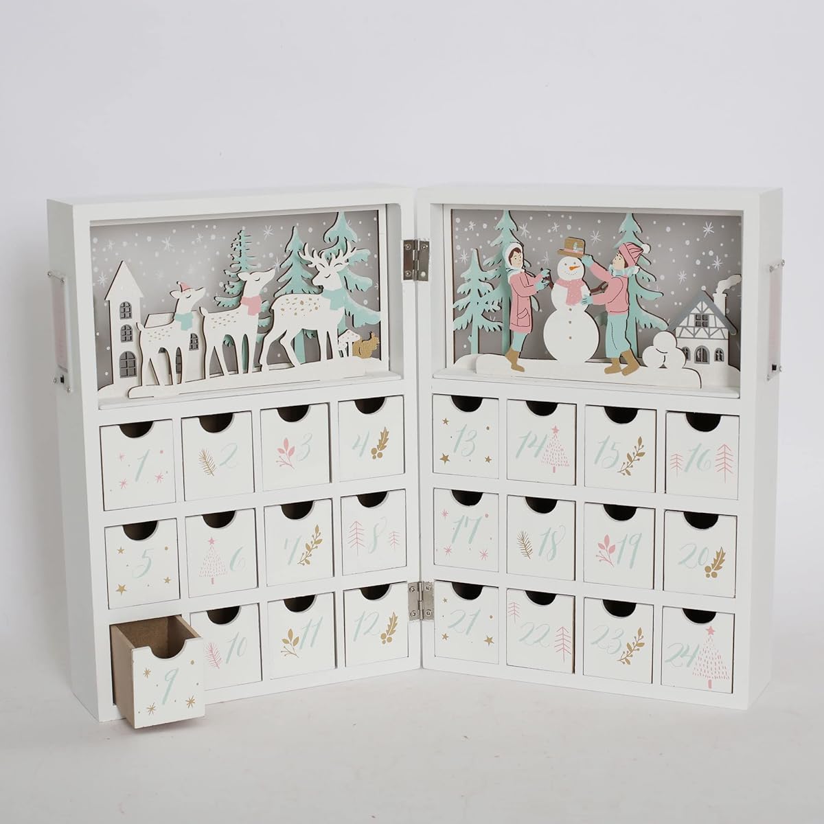 Wooden Advent Calendar Book for Adults Winter Scenes Fillable Calendar Home Office Christmas Countdown Decoration PIONEER-EFFORT