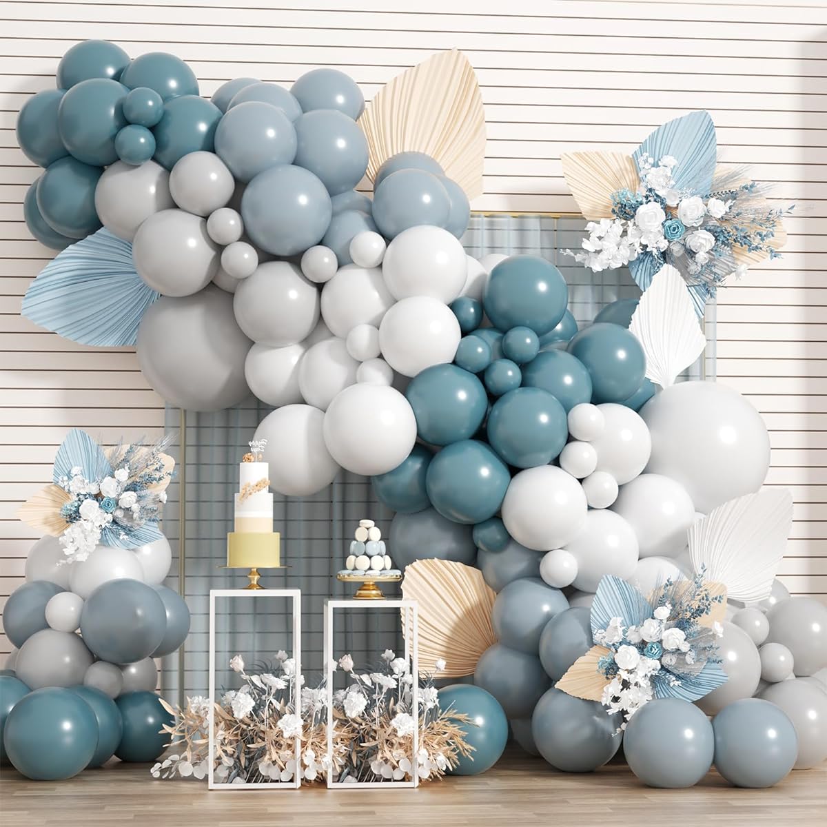 Dusty Blue Balloon Arch Kit 111 Pieces Dusty Blue Gray White Balloon Garland Kit Latex Birthday Party Balloons DIY Balloon Arch Birthday Wedding Baby Shower Graduation Party Decorations