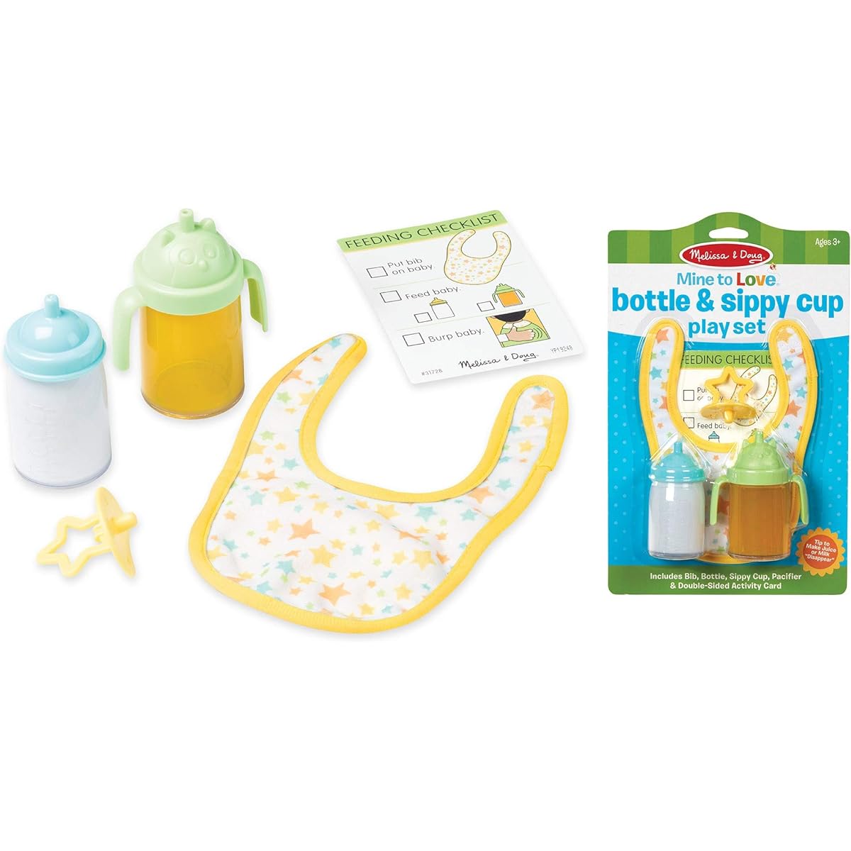 Melissa & Doug Mine to Love Bottle & Sippy Cup Playset - "Disappearing" Liquid, Bib, Pacifier, Activity Cards