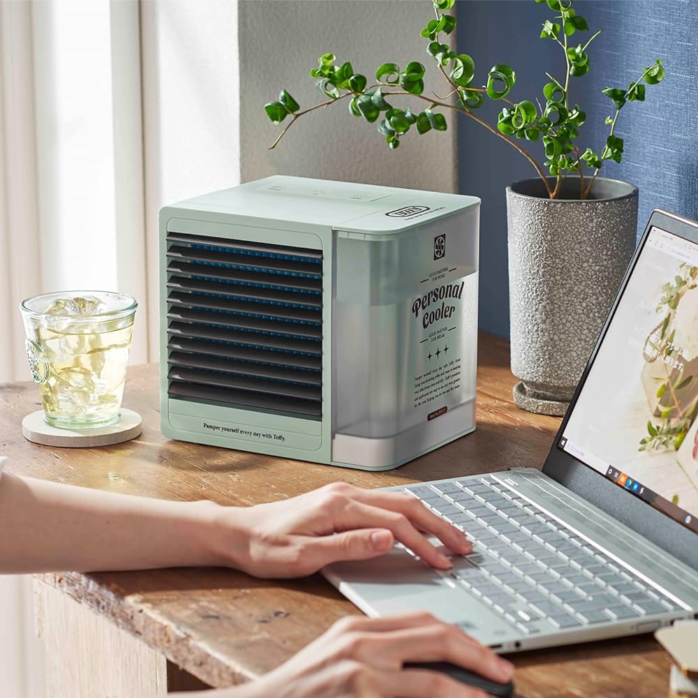 [Toffy] Personal Cooler FN12 (Pale Aqua) Cooling Fan Room Temperature Ratio -5℃ Evaporation Heat Effect 6W Energy Saving Energy Saving Cold Sensitivity Includes LED Light Retro Cute FN12-PA