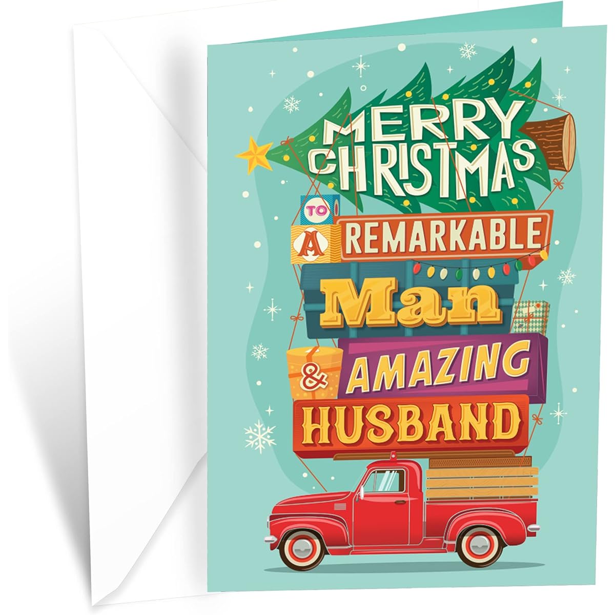 Christmas Cards for Husbands by Prime Greetings, Made in the USA, Eco Friendly, Heavyweight Card Stock, Premium Envelopes Included, 5" x 7.75", Protective Mailers Included