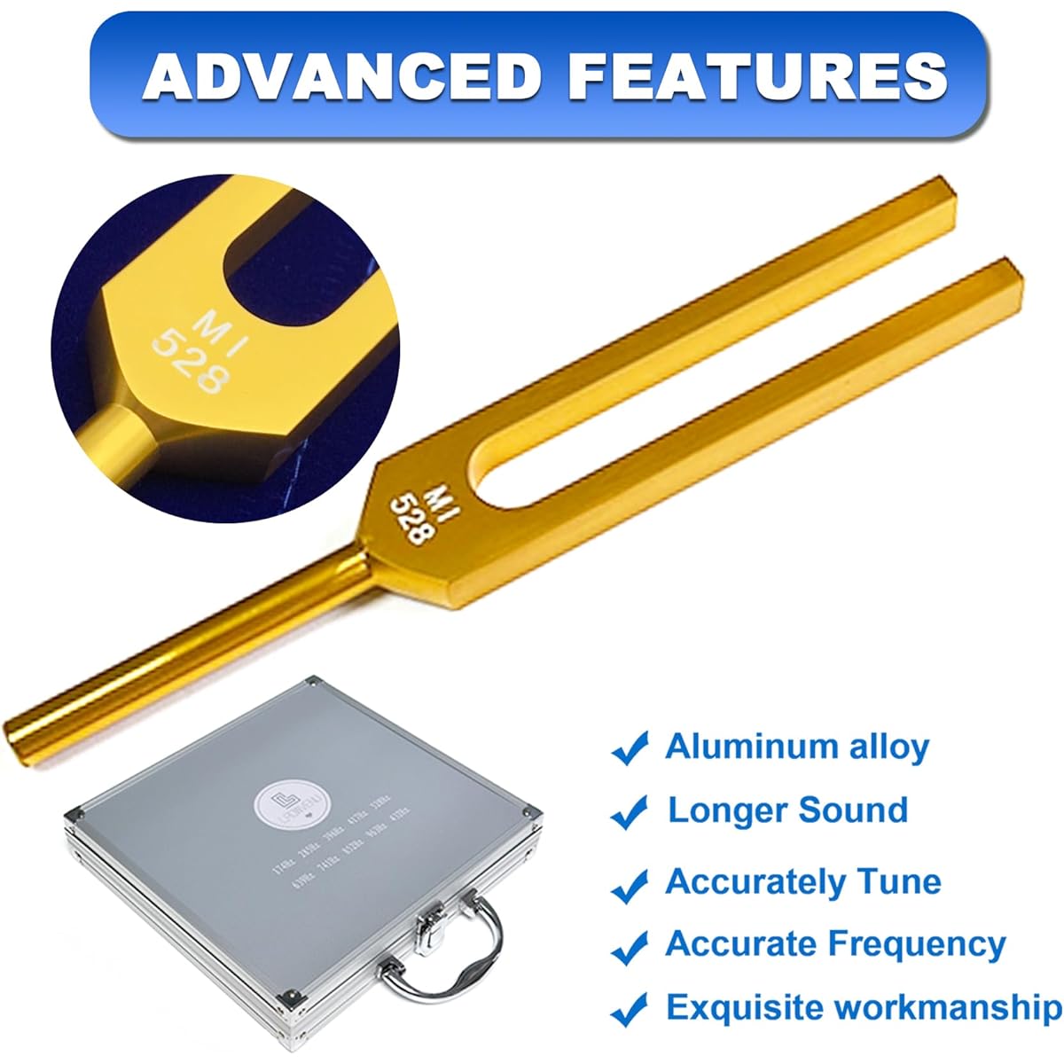 Lrowvenu Solfeggio Tuning Fork Set of 10 Pieces Weightless Color Solfeggio Tuning Fork Aluminum Alloy with 2 Rubber Mallets Cleaning Cloth Exquisite Aluminum Box