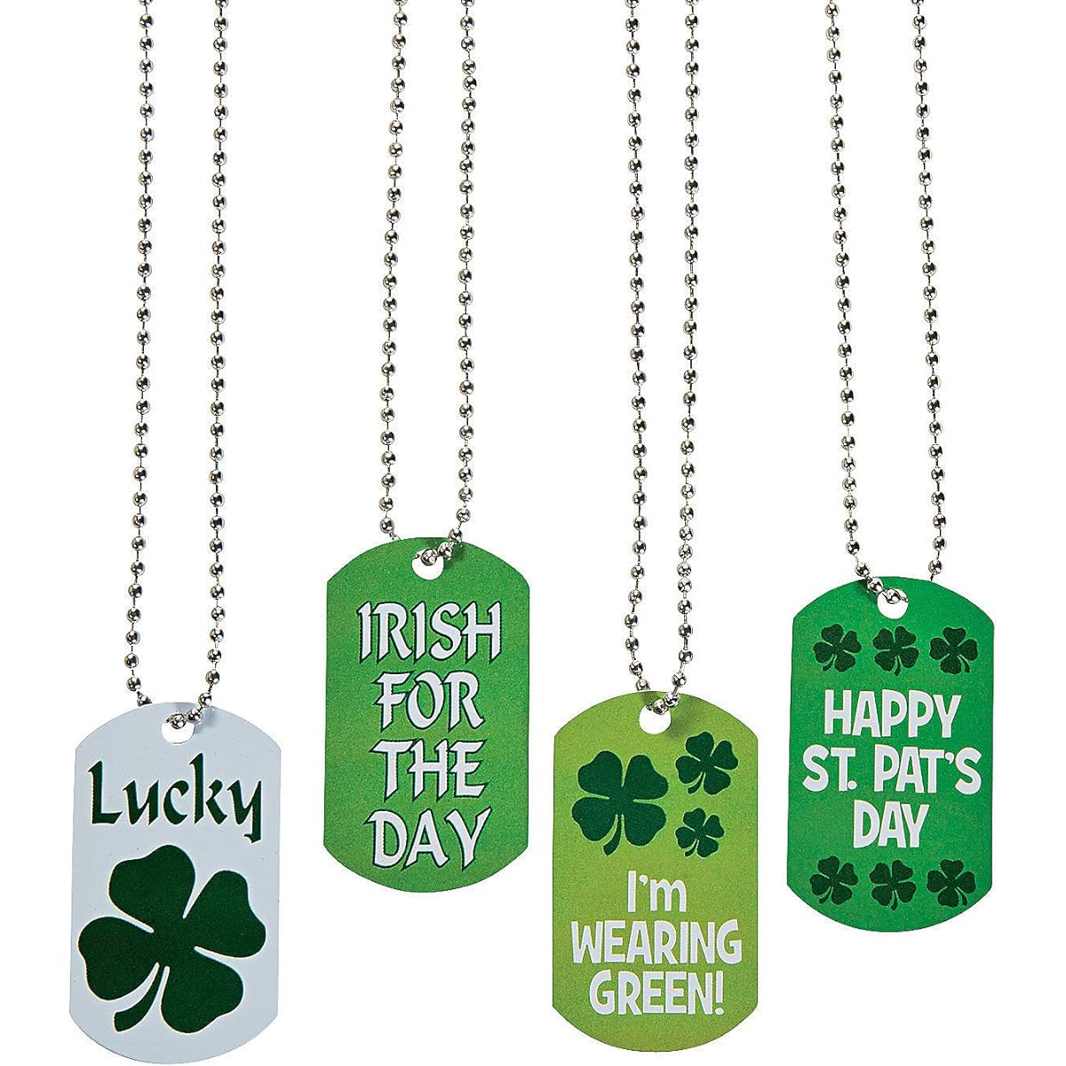 Fun Express St. Patrick's Day Dog Tag Necklaces, Set of 12, Party Supplies
