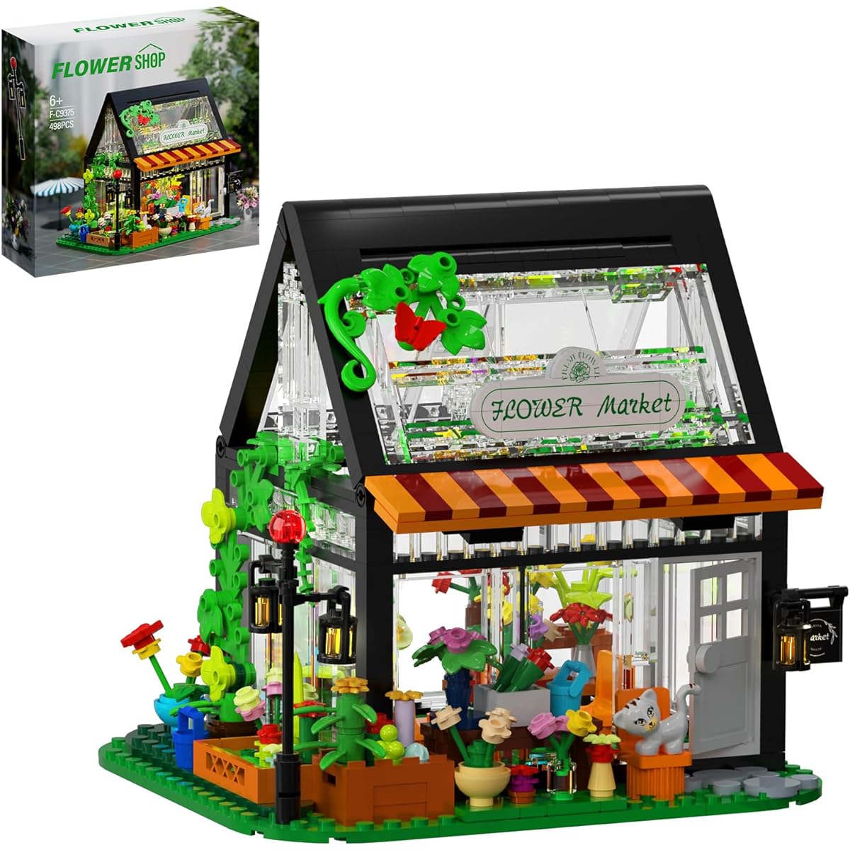 Flower Shop Building Kit Flower House Building Toy with LED Lights Greenhouse Model Garden House Building Set Compatible with Lego, Great Gift for Friends and Girls (498 Pieces)