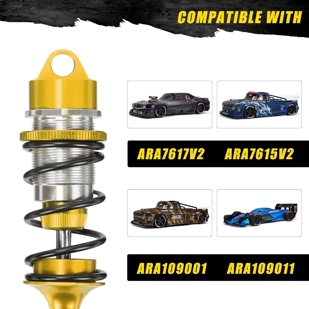 4x Alloy Front Rear Shock Absorbers for RC Arrma 1-7 Infraction 6S BLX Felony 6S BLX Limitless Roller Upgrade Parts (Yellow)