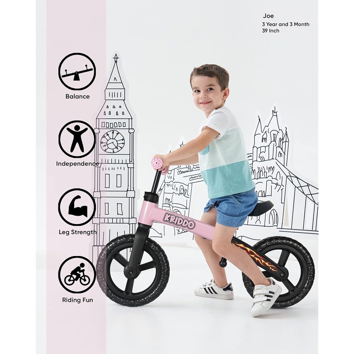 KRIDDO Toddler Balance Bike for 2 Years 18 Months - 3 Years Old Early Learning Interactive Push Bicycle Gift Bike for 2-3 Year Old Boys Girls Pink