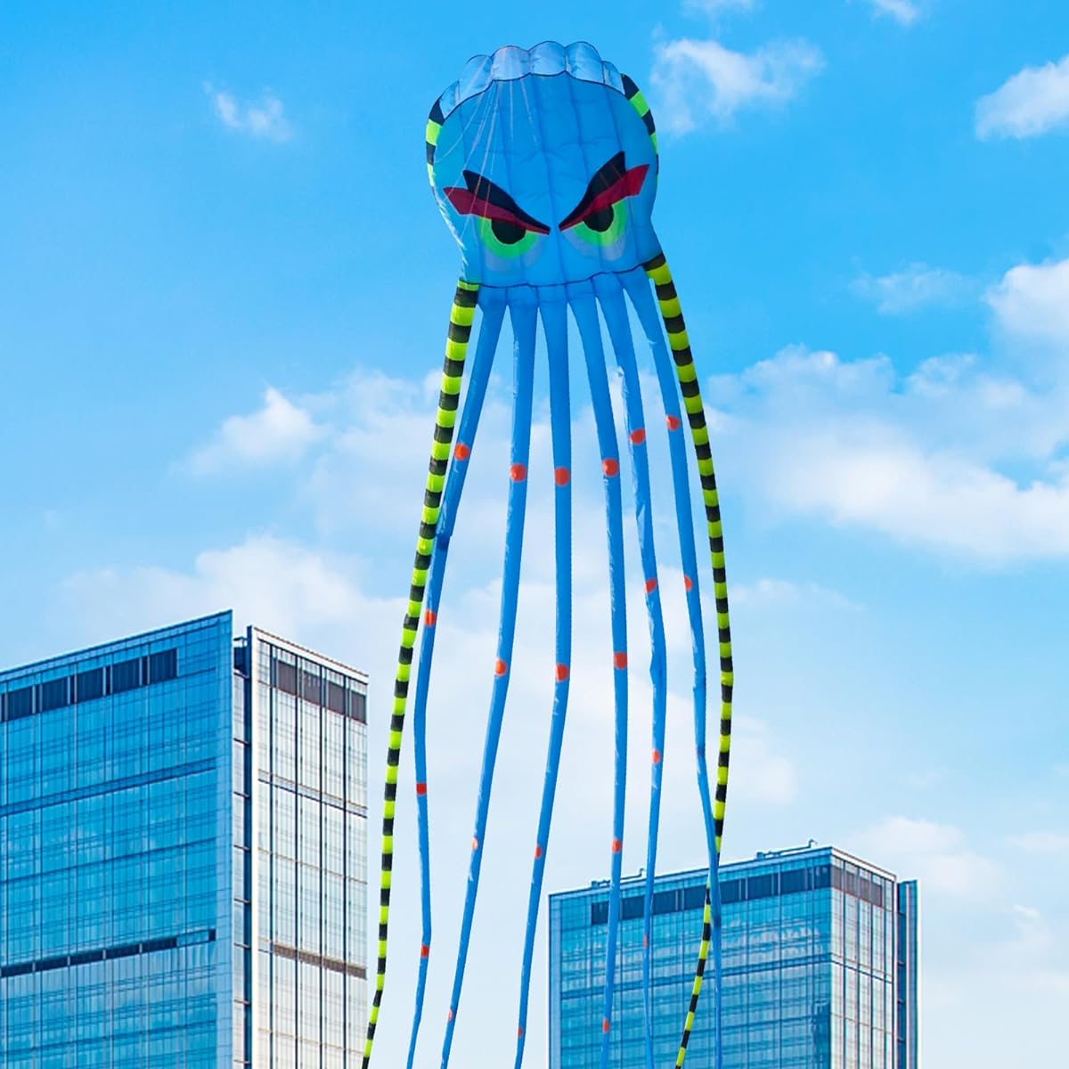SQLWYLAT 26ft Octopus Kite for Adults and Kids, Large Size & Beach Kite with Reel, Giant Kite for Boys and Girls, Family Games and Activities, Outdoor Fun (Blue)