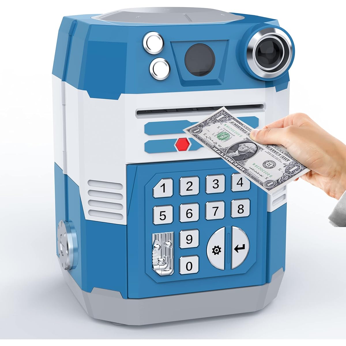 SHOMOTE Piggy Bank Toy Gift for Boys and Girls Ages 4+ Kids Money Safe Piggy Bank ATM Blue