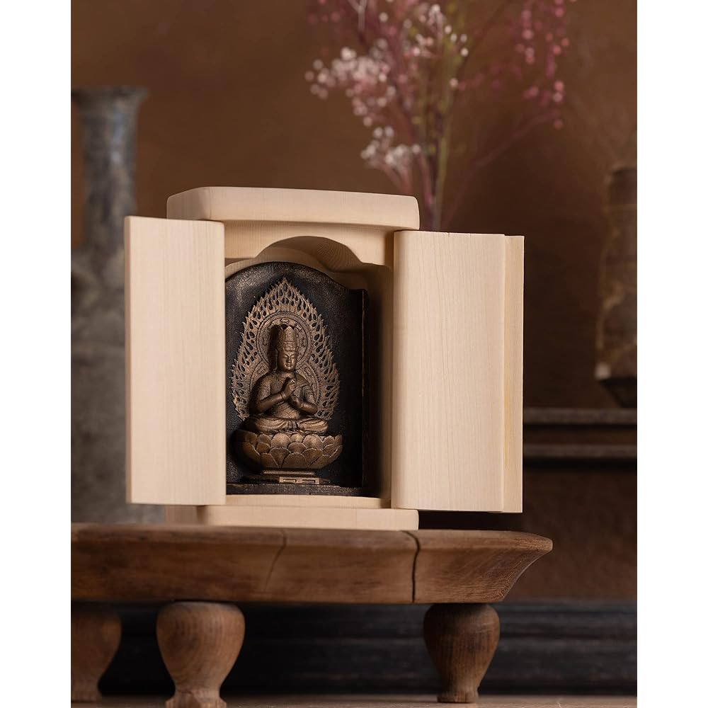 Zeku Dainichi Nyorai Buddha statue with Zushi (gold antique finish) Koyasan Kongo Samadhiin prayer _Kobo Daishi Kukai Fudo Myoo Twelve Zodiac Amulet Main Image (T00254-L