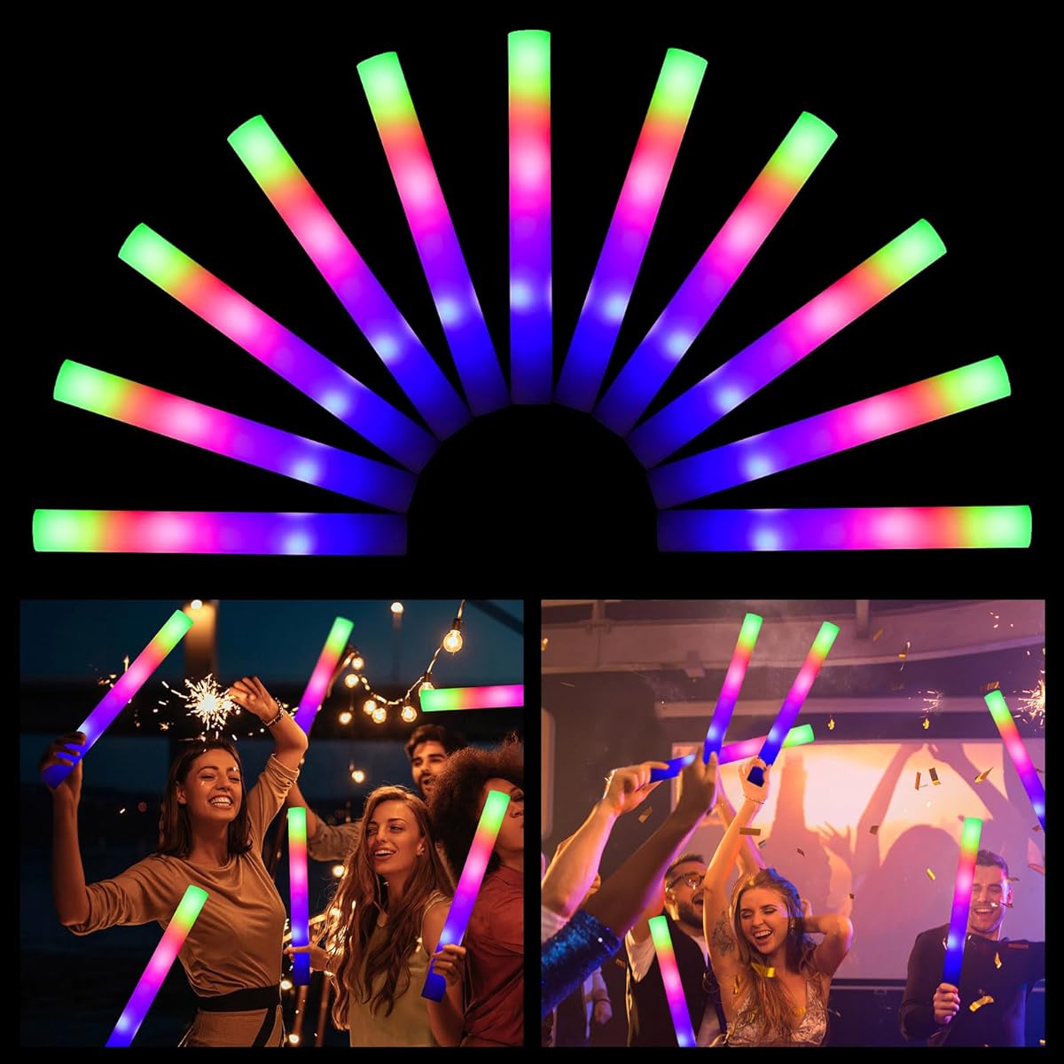 Glow Sticks Bulk 156 Pack LED Foam Glow Sticks Glow in the Dark Party Supplies 3 Modes Colorful Flashing Glow Sticks Party Pack for Parties Weddings Birthdays Raves Concerts Halloween Christmas