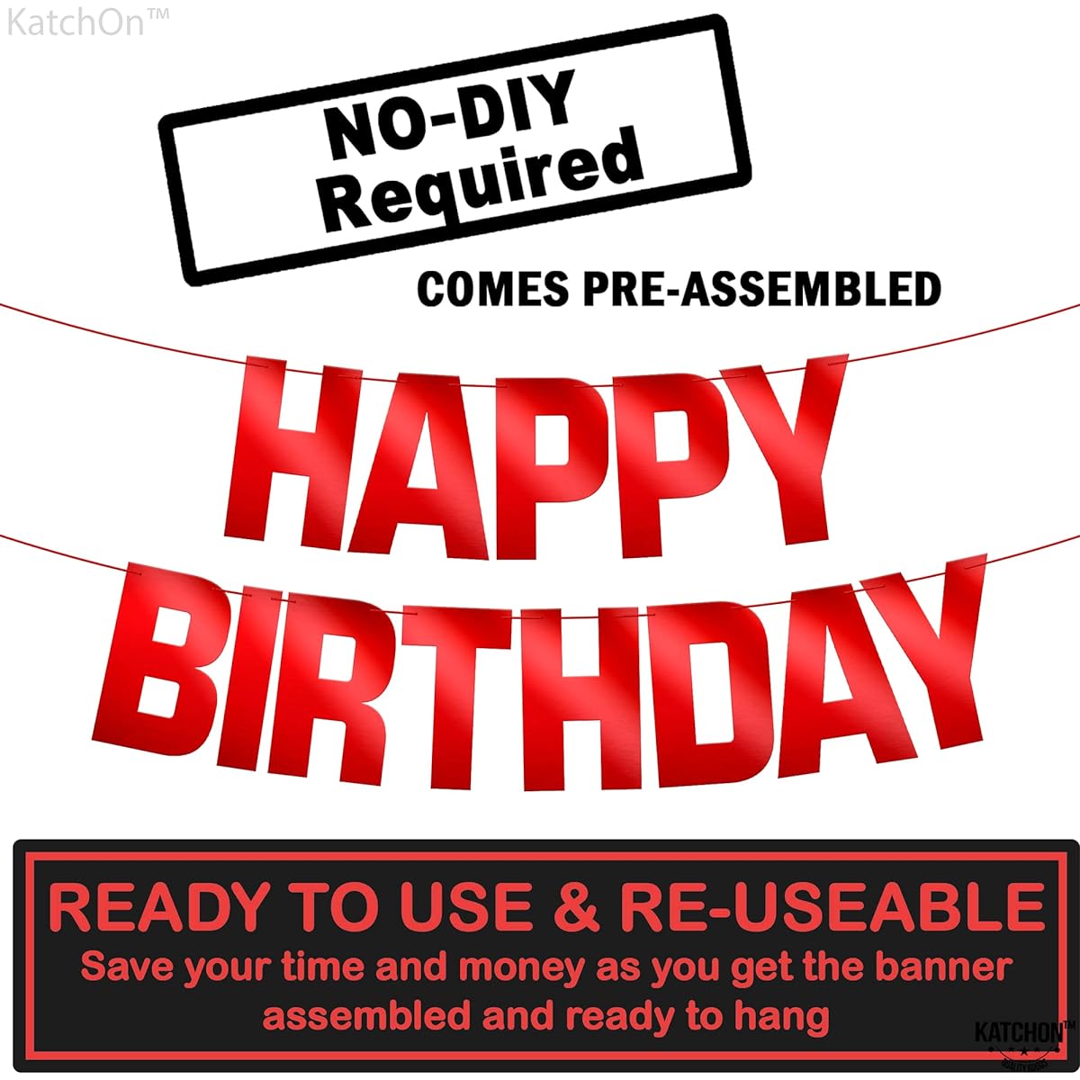KatchOn Foil Red Happy Birthday Banner - 10ft Pre-Stretched No DIY Required Red Birthday Banner Red Birthday Party Decorations Superhero Happy Birthday Decorations for Women Red Happy Birthday Sign