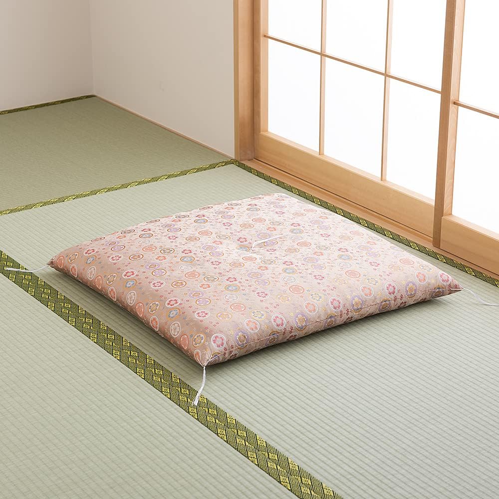 Buddhist Altar Shop Takita Shoten Gozen Zabuton (Buddha Zabuton) Sakura Yen White Brown ◆ Memorial Service Buddhist Altar Buddhist Obon Temple Zabuton Gold Brocade Obon Supplies Made in Japan
