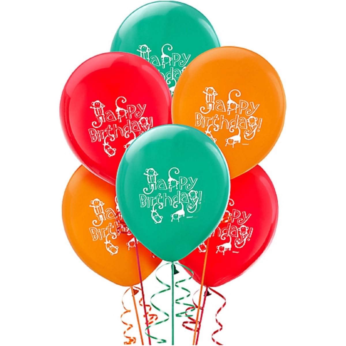 Colorful Jungle Animal Print Latex Balloons for Birthday, 12 Inch, Green/Orange/Red