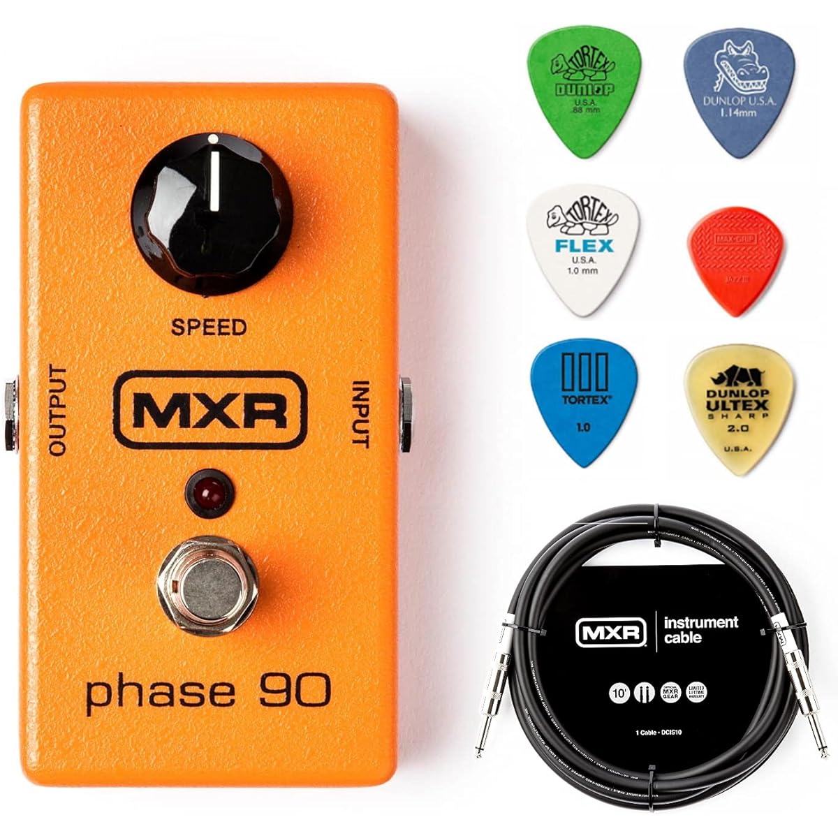 MXR M101 Phase 90 Effects Pedal with MXR Instrument Cable and 6 Assorted Dunlop Picks