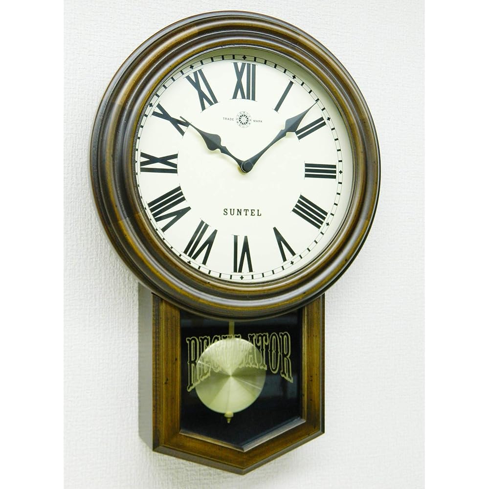 Suntel Wall Clock Brown 400 x 260 x 70mm Standard Radio Pendulum Clock (Round) Roman Numerals SR06-R