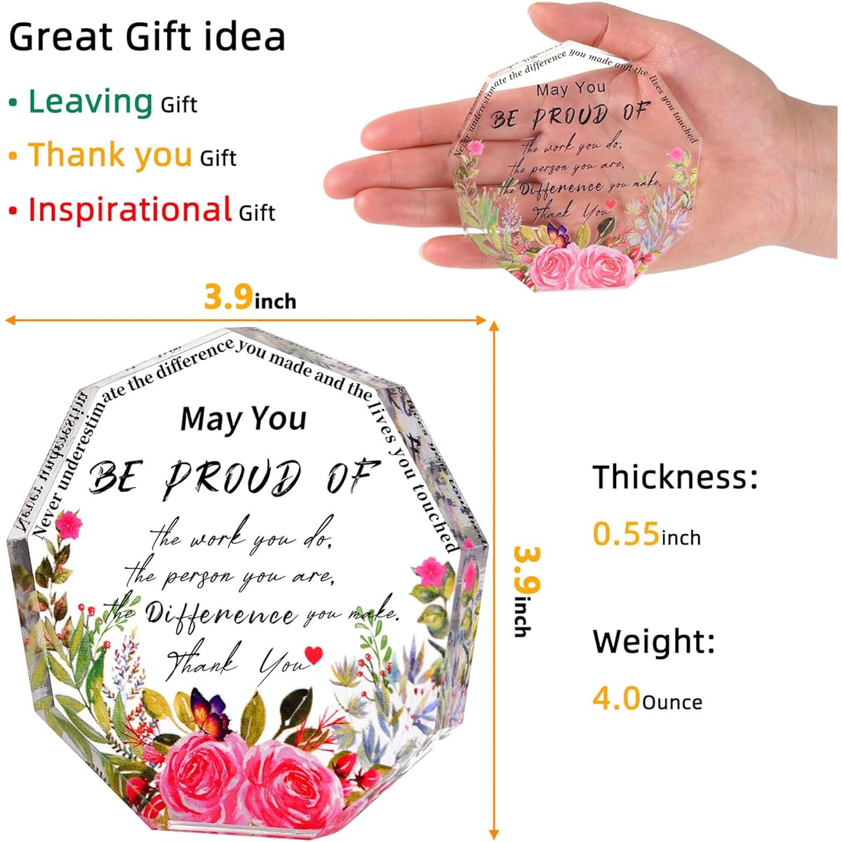 JDMYCYCQXF Teacher Appreciation Gifts, Parting Gifts for Women, Inspirational Gifts, Farewell Gifts for Friends, Office, Thank You Gifts for Colleagues, Employees, Bosses, Nurses