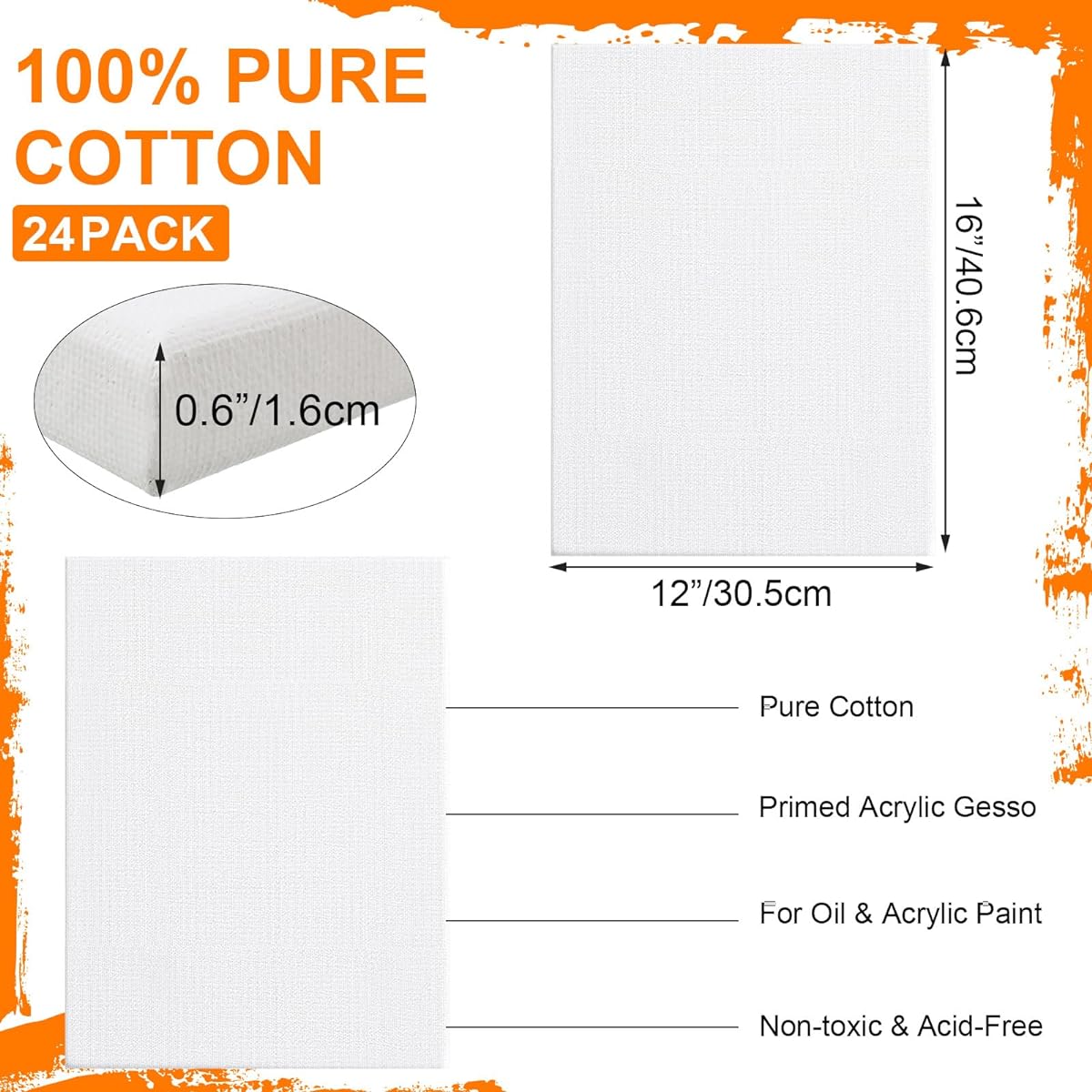 Ireer 24 Pieces Stretched Canvas Bulk, 12 x 16 Inch White Canvas for Painting Cotton Blank Canvas Board for Kids Art Supplies Panels for Oil, Acrylic, Watercolor Painting