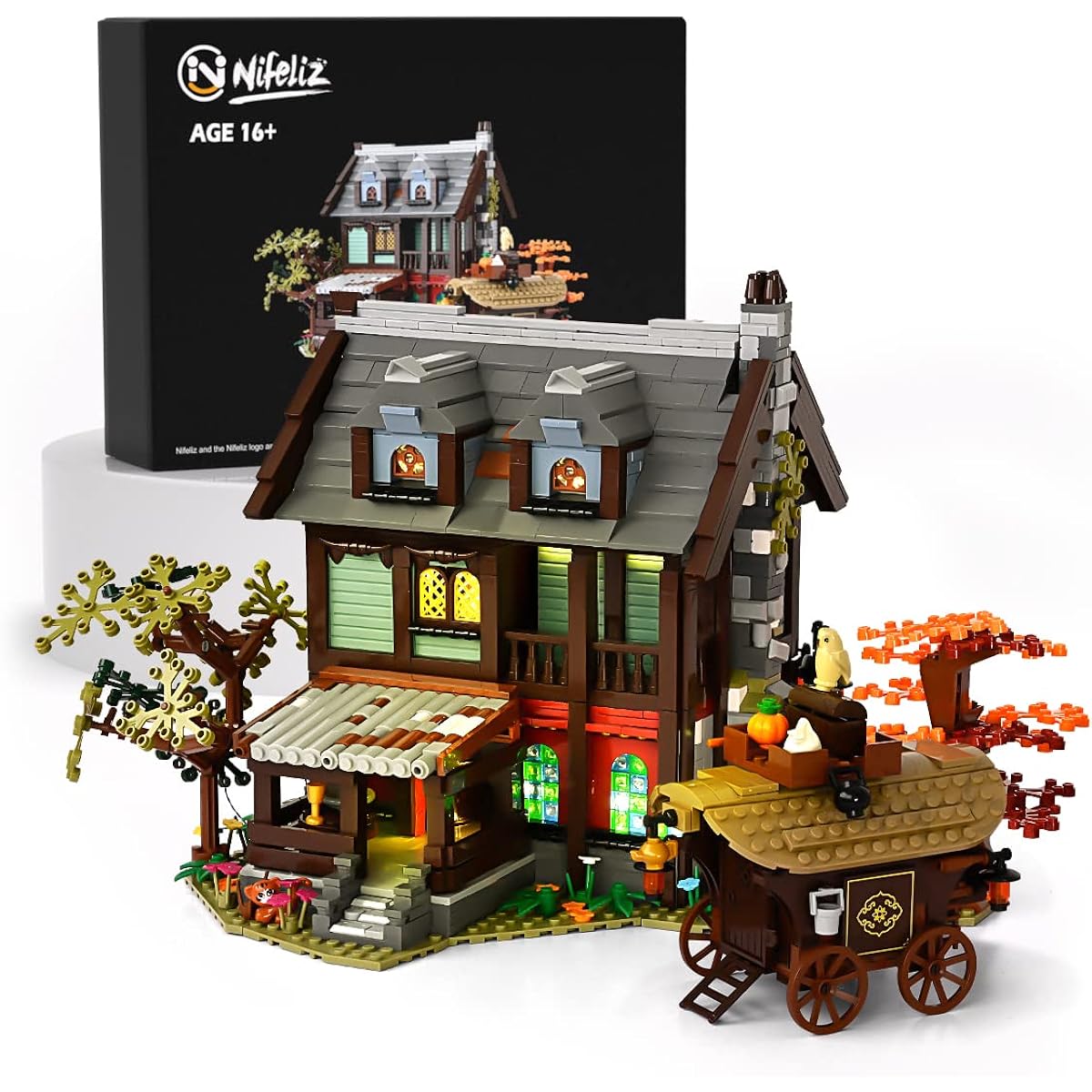 Nifeliz Medieval Hotel, Quaint House Building Set Surrounded by Flowers MOC Construction Model Toys Gift for Adults (2,710 Pieces)
