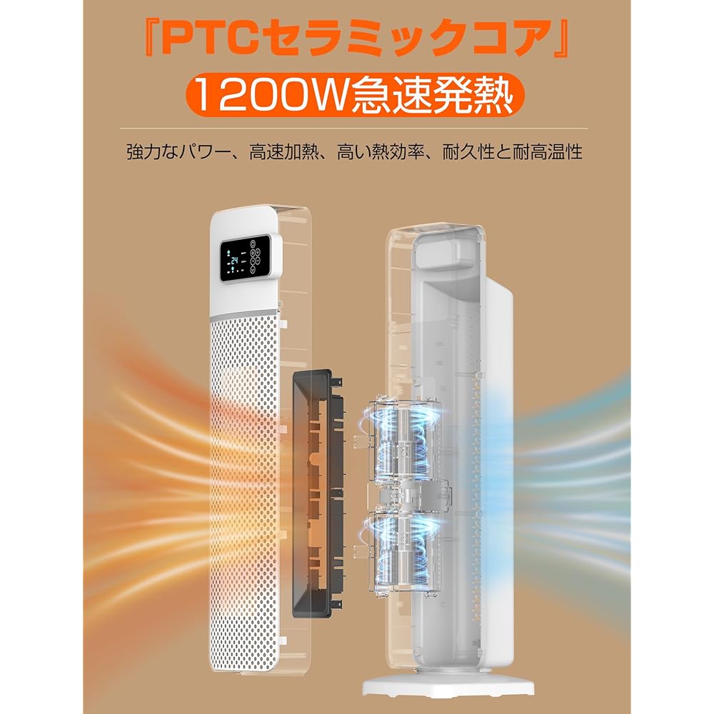 Meseto Heater, Electric Fan Heater, Ceramic Heater, Foot Heater, 1,200 W, Oscillation, Temperature Setting Function, For Both Air Conditioning, Natural Wind/Low Temperature, High Temperature, High