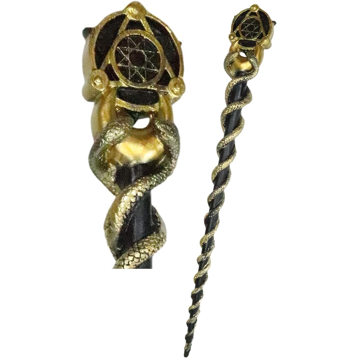 Ebros Wicca Occult Mysticism Philosopher Stone Elemental Sigil Caduceus Snake Crescent Alchemy Wand Cosplay Magic Wand Decoration Magical Spell Wizard Costume Prop Display Accessory