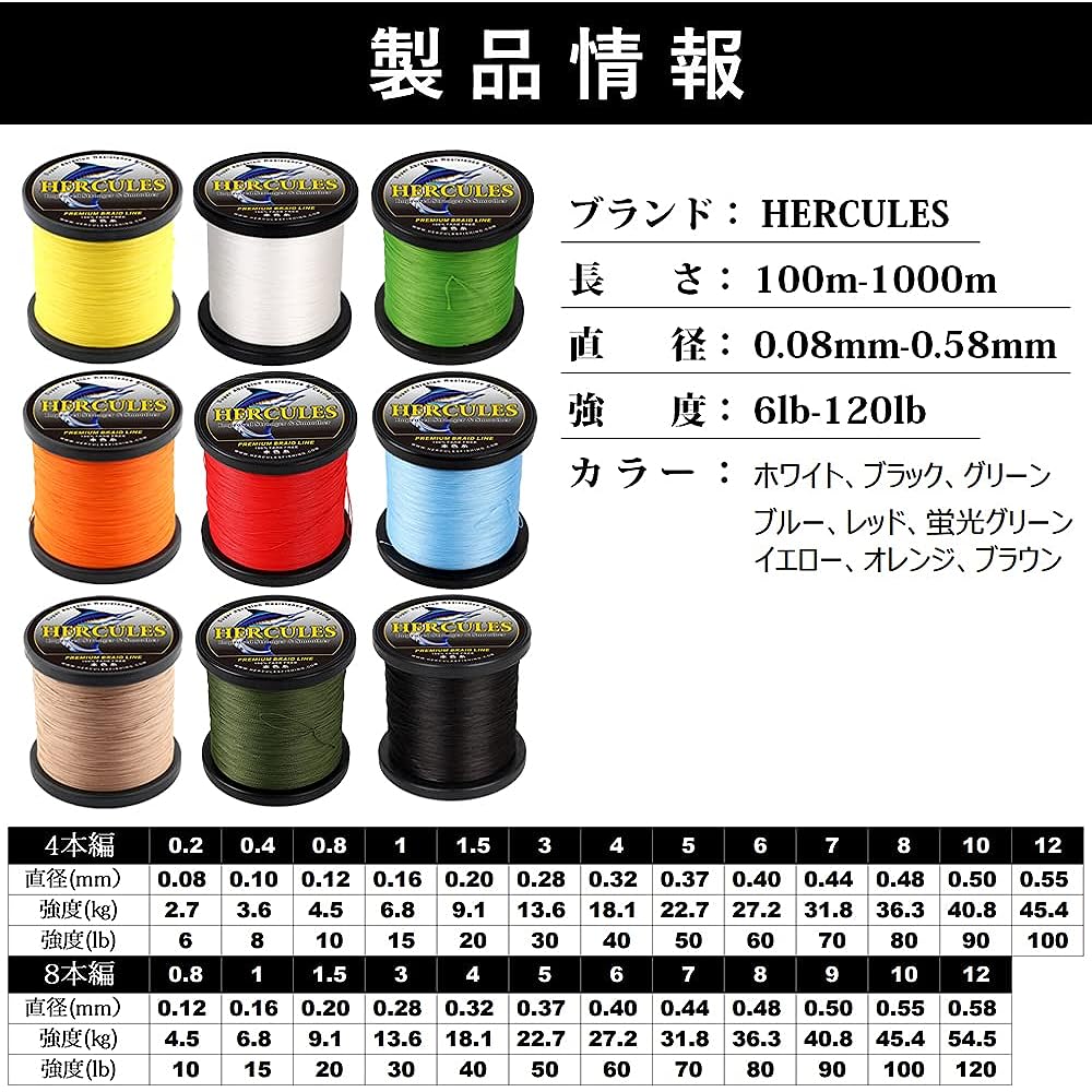 HERCULES PE line "Never fade" fishing line 4 strands fishing line soft PE 0.2 0.4 0.8 1 1.5 3 4 5 6 7 8 10 12 100m 150m 200m 300m 500m 1000m line Freshwater fishing Sea fishing Casting fishing Rock fishing Boat fishing Aging Eging Fishing line PE line