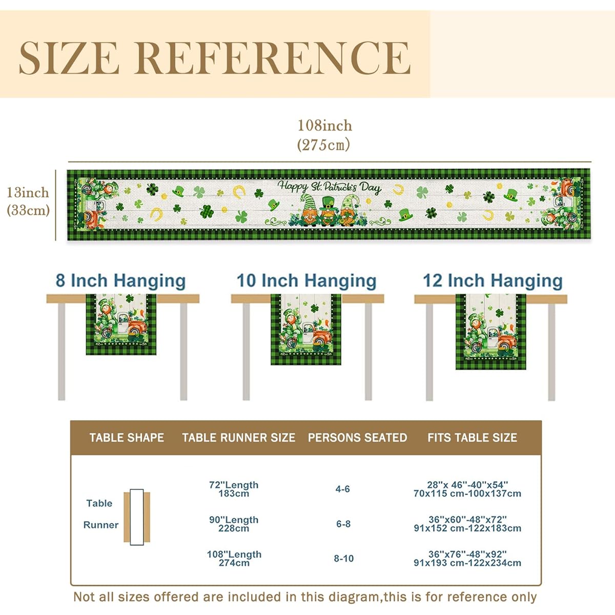 St. Patrick's Day Table Runner 108 Inch Happy St. Patrick's Day Shamrock Green Truck Hat Burlap Table Runner Leprechaun Gnome Holiday Extra Long Dresser Tablecloth Decor for Home Dining Room