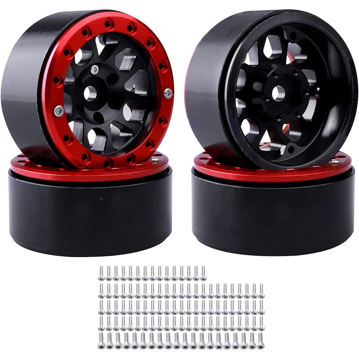 HobbyPark Metal 1.9 Beadlock Wheel Rims for 1/10 RC Crawler Upgrade Traxxas TRX-4 Axial SCX10 II 90046 SCX10 III AXI03007 Redcat Gen 8 (4 Pack) (Red + Black)