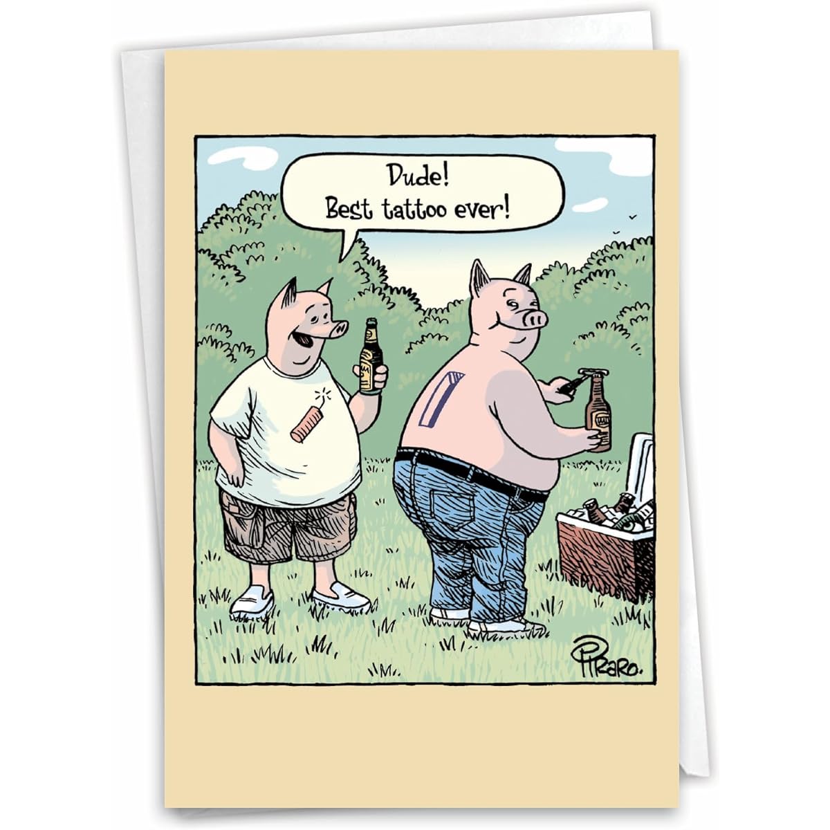 NobleWorks - 1 Funny Cartoon Birthday Greeting Card - Comic Humor Birthday Celebration Card - Best Tattoo C3644BDG