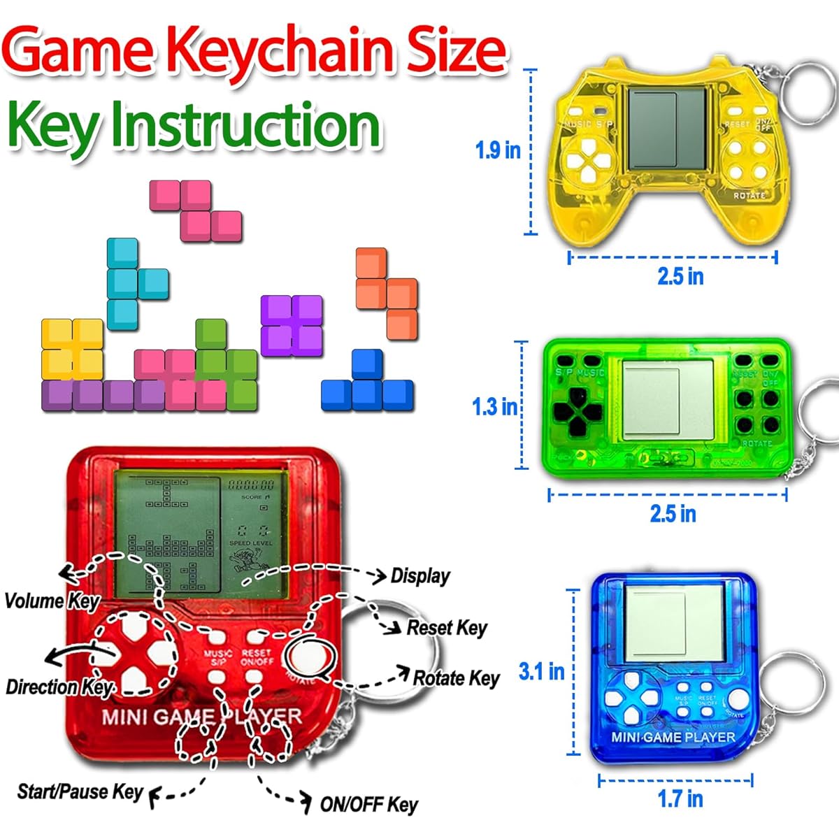 15pcs Video Game Keychains Video Game Party Favors Video Game Party Supplies 3 Styles Mini Game Console Fidget Toys Bulk Kids Class Favors Goods Bag Stuffing Backpack Key Chain