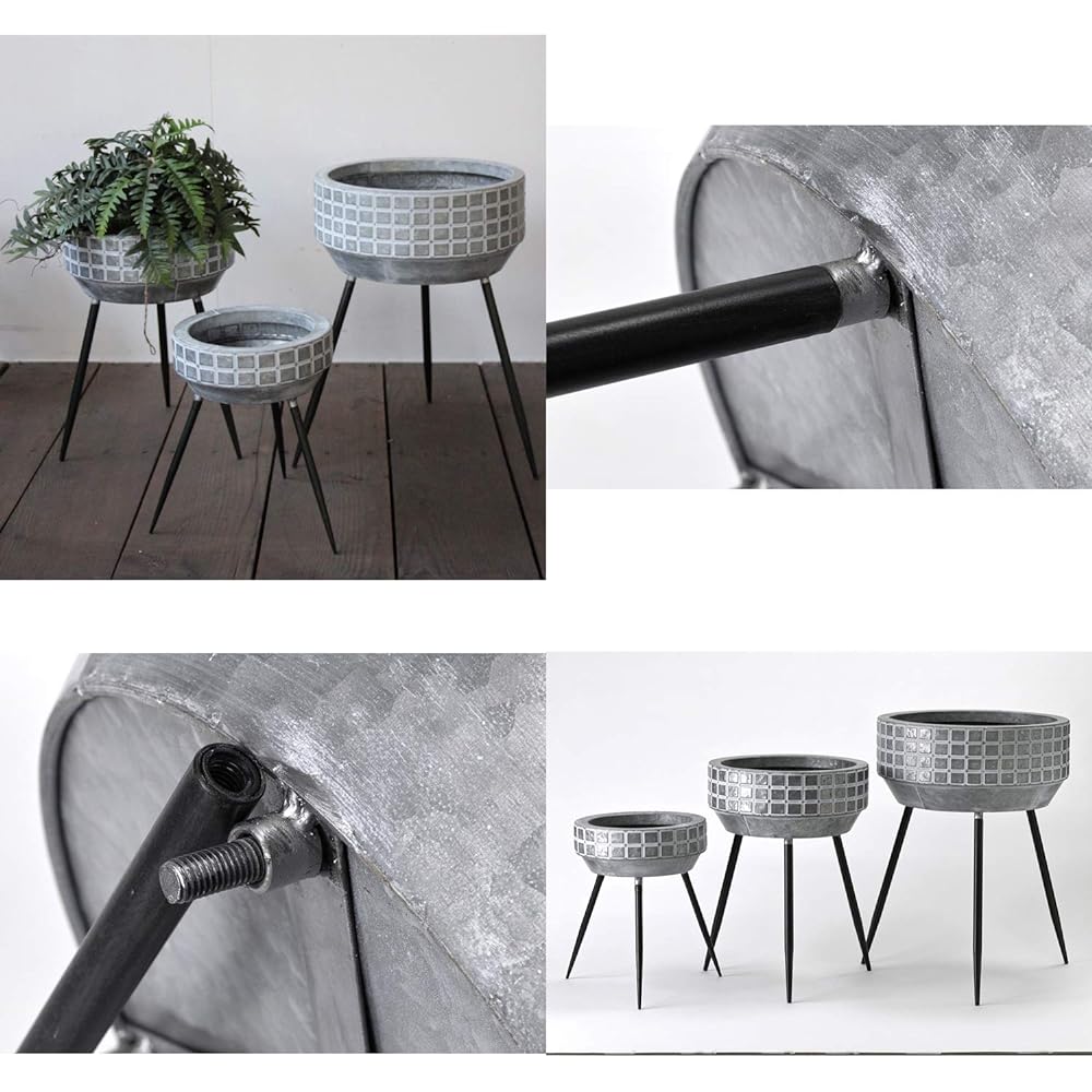 SPICE OF LIFE Pot Cover Accessory Holder Bowl with Metal Legs SCANDINAVIAN L Size Diameter 41cm Height 48.5cm Three Legs Screw-in Legs FJGK2943 Gray
