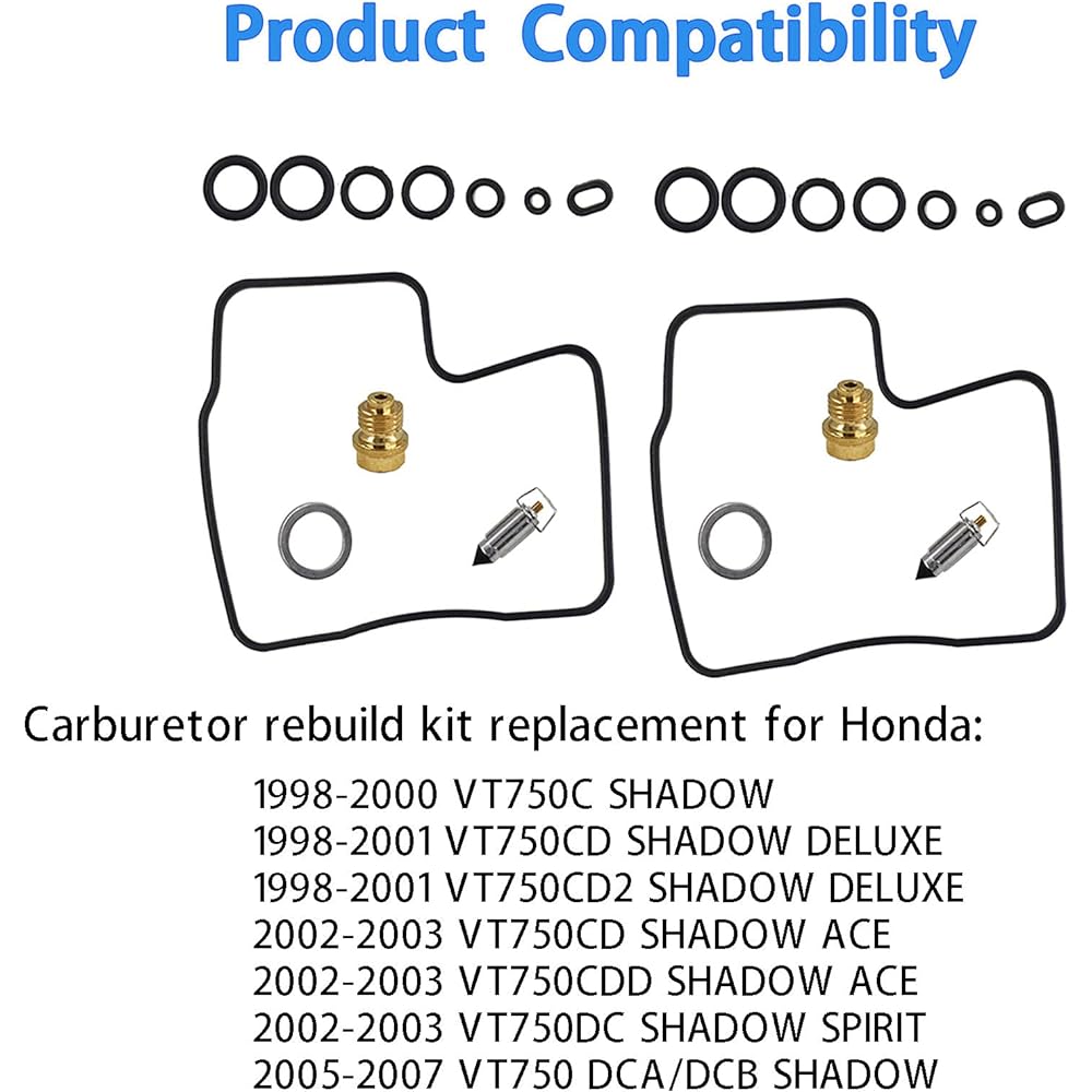 Labwork Carburetor Carburetor Carburetor Repair Rebuild Kit for 1998 1999 2000 2001 2003 Honda VT750 Shadow Ace Deluxe Spirit 2pcs