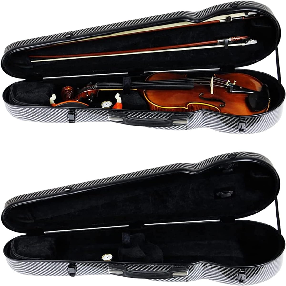 Violin Case Carbon Fiber 4/4 Full Size Violin Case with Hygrometer Lightweight Carry-on Full Size Violin Case Hygrometer Shoulder Waterproof Rainproof Musical Instrument Accessories Professional Use (Color: Silver)