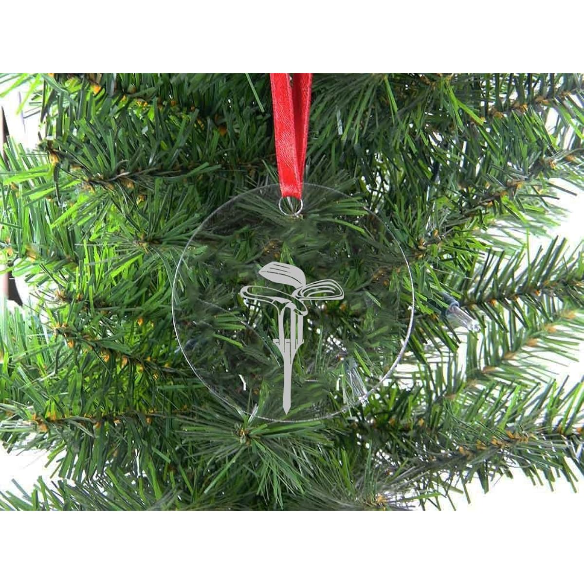 Personalized Custom Golf Clear Acrylic Hanging Christmas Tree Ornaments with Red Ribbon