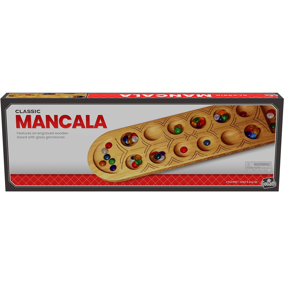 Mancala Deluxe Game - Full Size Solid Wooden Board with Stones by Pressman