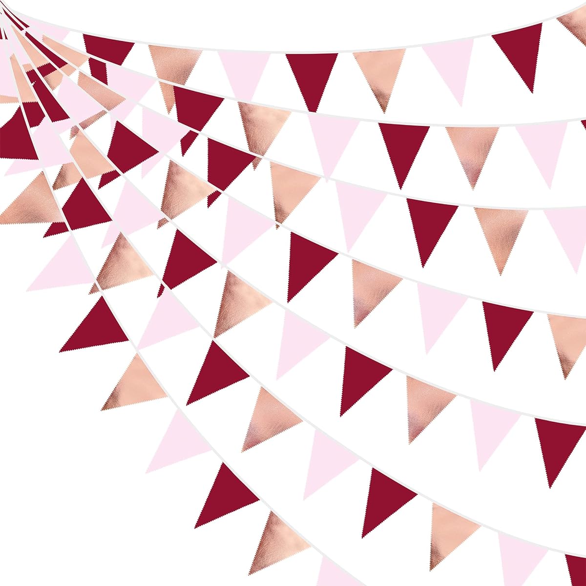 Burgundy Party Decorations Rose Gold Maroon Pink Fabric Triangle Pennant Banner Pink Garnet Flag Bunting Garland Graduation Wedding Birthday Bridal Shower Bachelorette Party Supplies