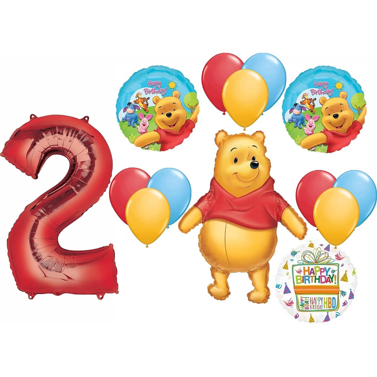 Winnie the Pooh 2nd First Birthday Party Supplies and Balloon Bouquet Decorations
