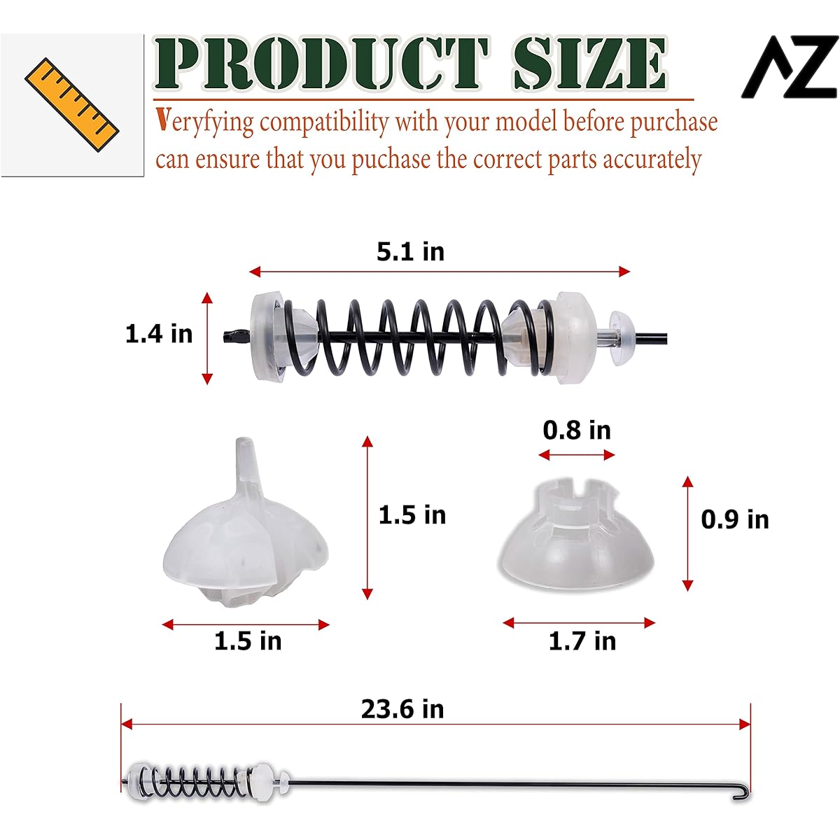 AZ4U Washer Suspension Rod 4 Pieces Whirlpool WTW5000DW0 WTW5000DW1 WTW5000DW3 WTW5000DW2 Maytag MVWX655DW1 MVWC565FW2 MVWC565FW0 MVWC565FW1 MVWC555DW1 MVWX6 55DW0 MVWX655DW2 MVWC5 55DW0 washer