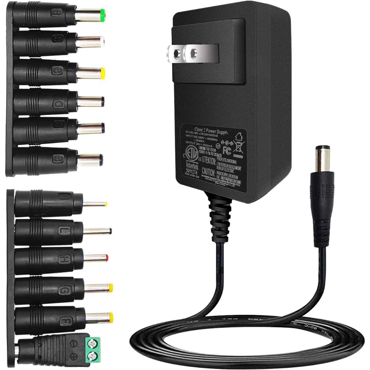 Geeon 24V 1.5A AC DC Adapter 36W Power Transformer with 5.5 x 2.1mm DC Male and 12 Replacement Plug Connectors ETL Standard Certified (24 Volt Devices Only)