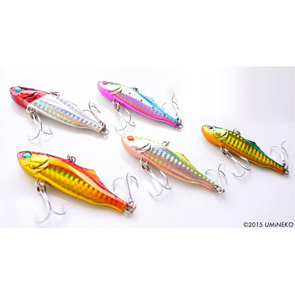 UMINEKO Bay Seabass Vibration Set of 5 [70mm 21g] Lure Set with Case Red Head Red King Sardine Chart Yellow