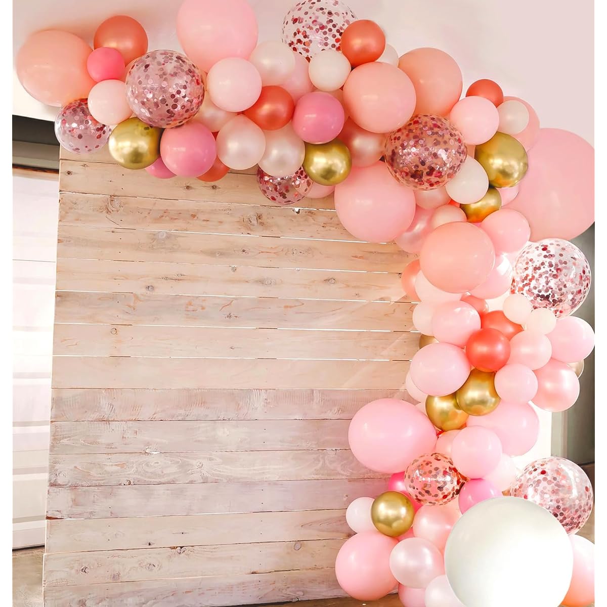Upgraded Version 129 Pieces Rose Gold Pink Balloon Garland Arch 18/12/10/5 Inch Different Sizes Metallic Latex Confetti Balloon Garland Kit for Birthday Party Wedding Anniversary Baby Shower Party