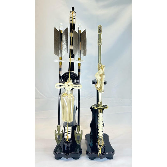 Bow and sword on a wooden stand, size 15, ancient May doll, props, May tools, replacement, present, first festival, festival decoration, celebration, souvenir from overseas, souvenir from Japan, gift, Japanese-style interior decoration, decoration
