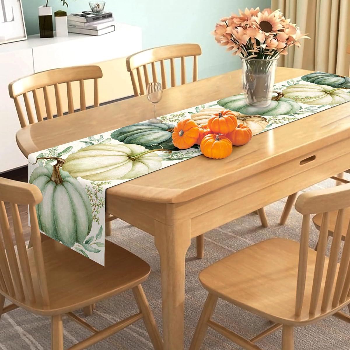 Nepnuser Pumpkin Table Runner Fall Thanksgiving Harvest Festival Party Decorations Home Kitchen Dining Room Decor