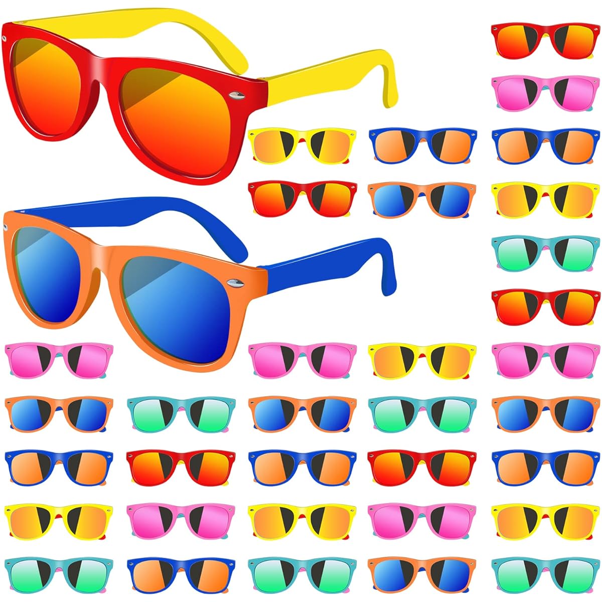 Children's Sunglasses Bulk Neon Retro Plastic Sunglasses for Kids, Colorful Novelty Sunglasses with UV400 Protection, Pack of 12