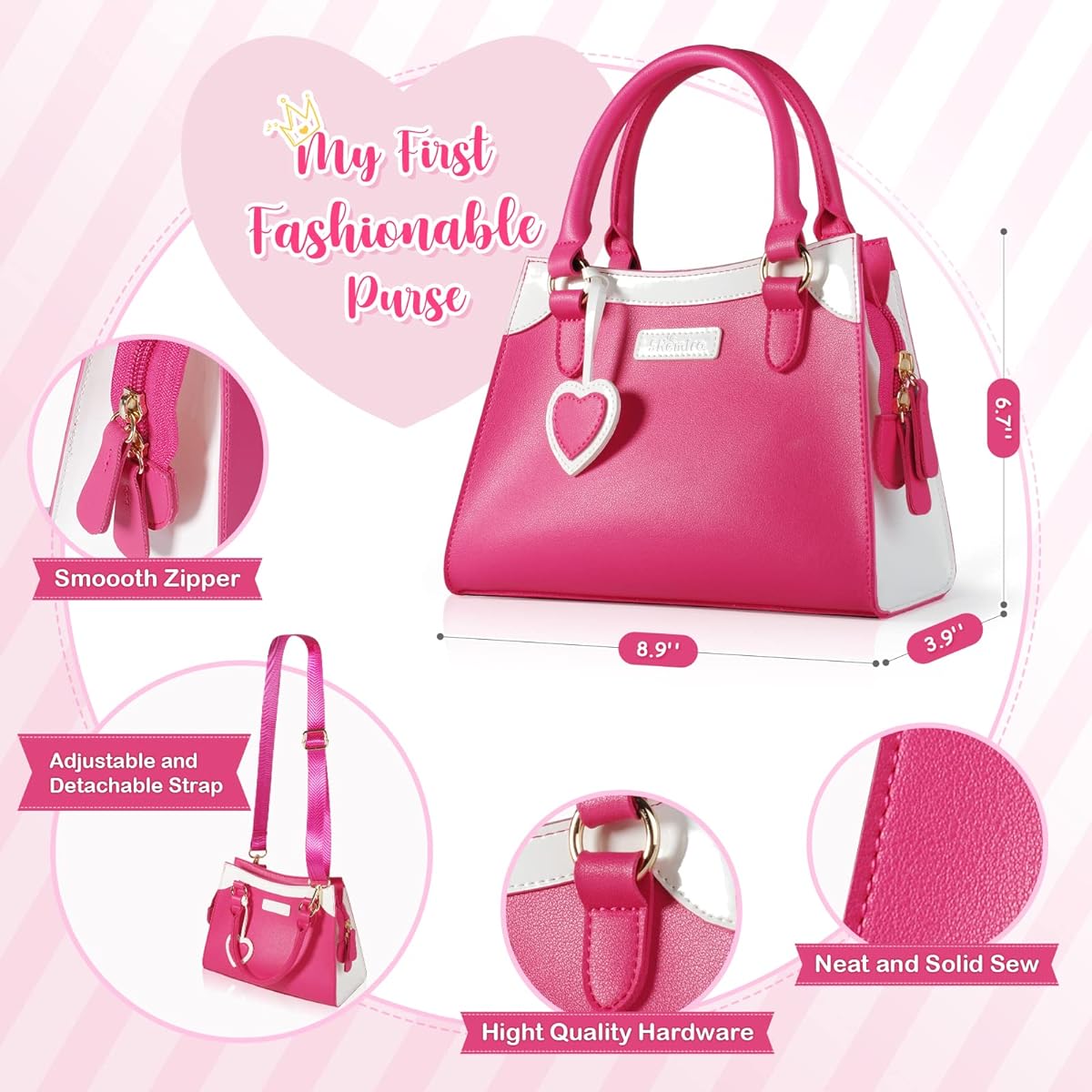 Shemira Play Purse for Little Girls, Princess Pretend Play, Girls Toys, Ages 3, 4, 5, 6, 7, 8, Girls Birthday Gift, Ages 3-5, 4-6, 6-8, Toddler Purse with Accessories, Kids Toy Purse