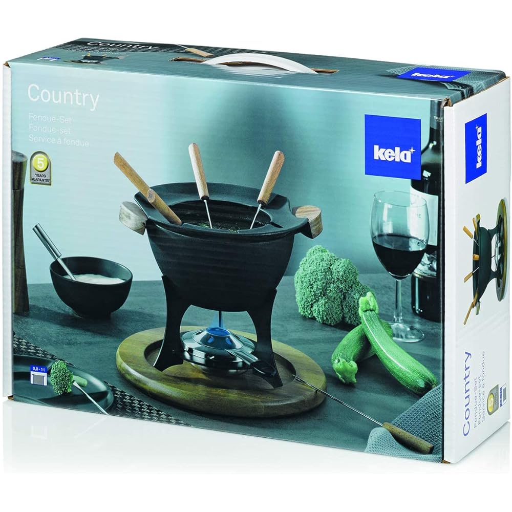 Kela Fondue Pot Black Size:∅27×H21.5cm Fondue Set for 6 People Country 16644