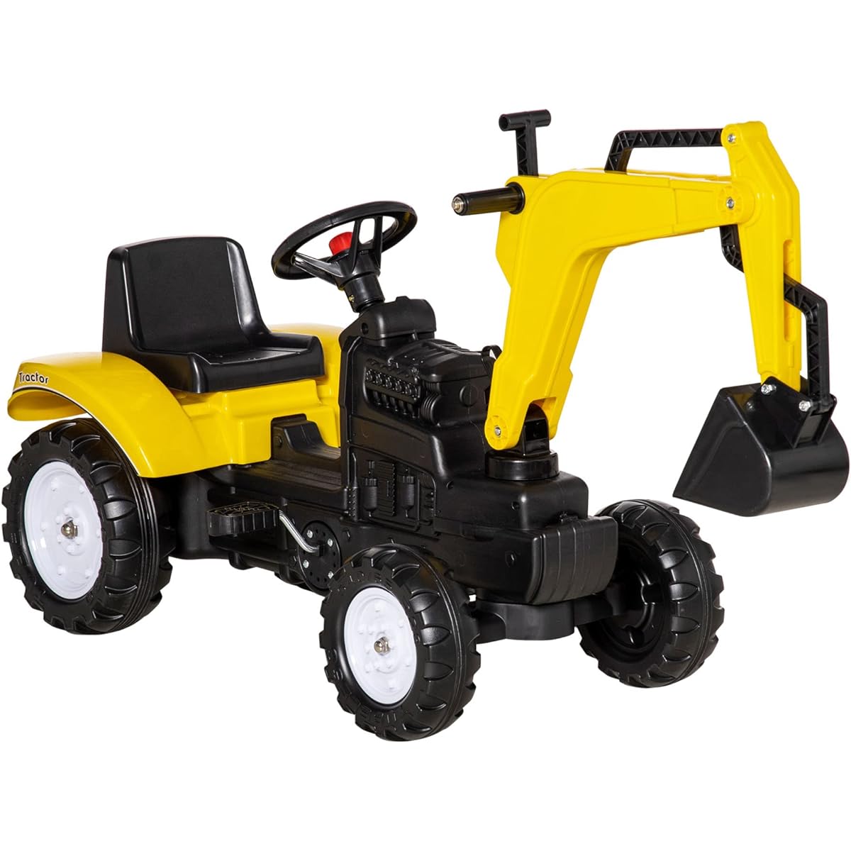 Aosom Kids Ride-On Construction Pedal Shovel/Excavator Toy with Horn, Ages 3+, Yellow