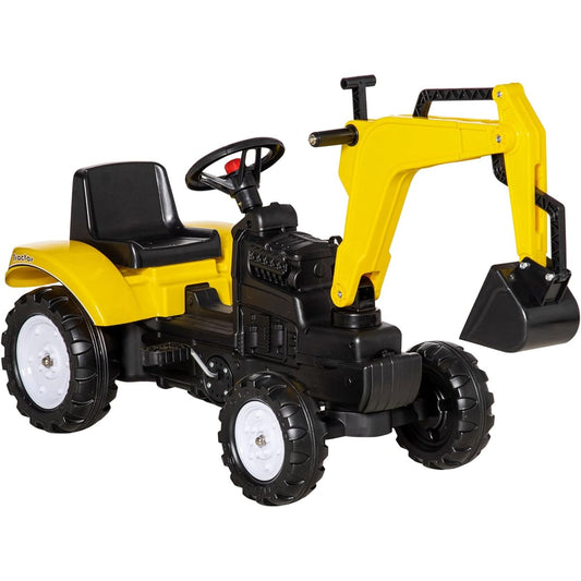 Aosom Kids Ride-On Construction Pedal Shovel/Excavator Toy with Horn, Ages 3+, Yellow