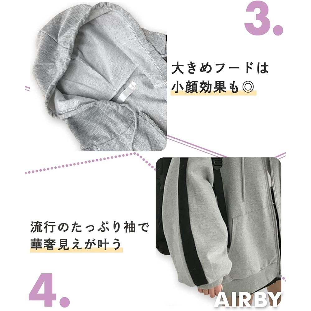 [Airby] Hoodie, Thin Outerwear, Big Size, Over Parka, Sweatshirt, Sweatshirt, Sweatshirt, Lined, Women's S~3XL