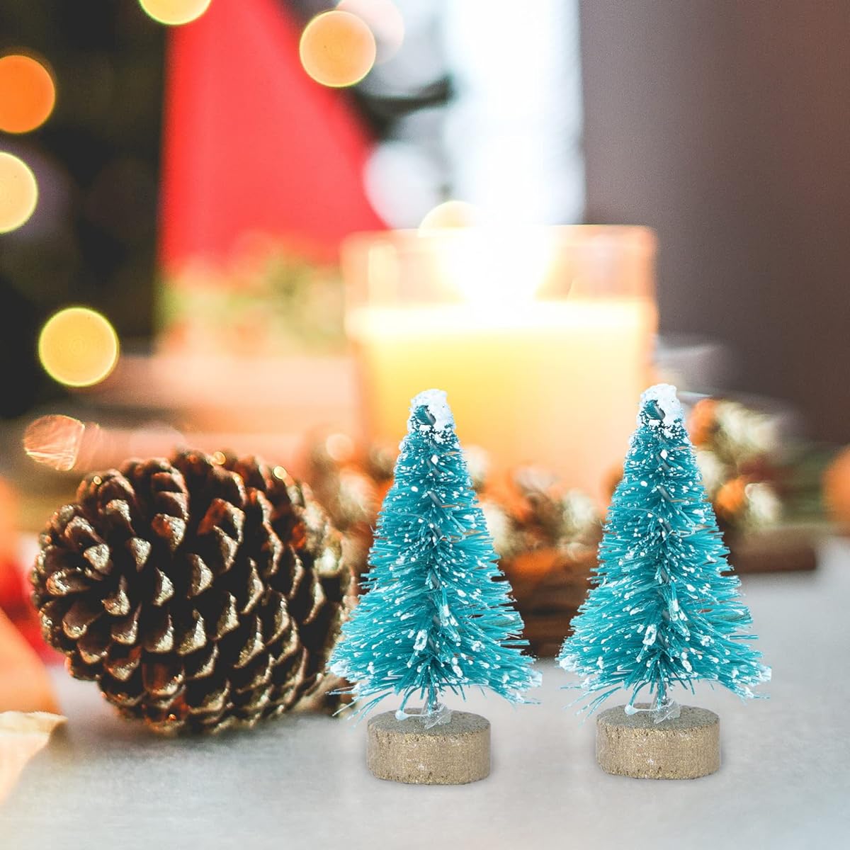PRETYZOOM Artificial Mini Christmas Tree Frosted Sisal Tree Wooden Base Bottle Brush Tree Plastic Winter Snow Ornament Table Top Tree Craft Display Decoration 24 Pieces