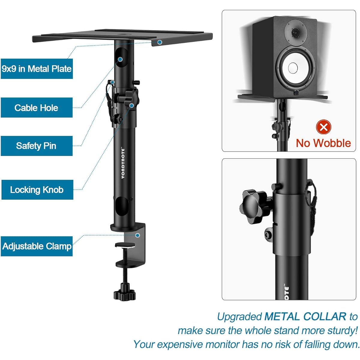 Vondynote Set of 2 Sturdy Studio Monitor Stands Desktop Clamps Speaker Stands with Cable Management Upgraded Metal Color